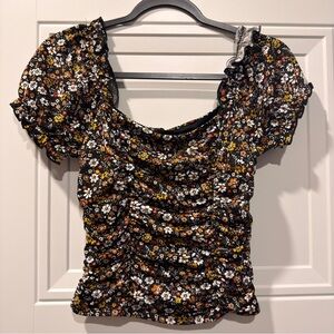 Moa Moa Black Floral Ruched Blouse